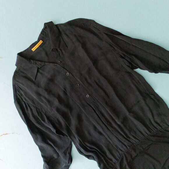 Alice + Olivia Black Gray Silk 3/4 Sleeve Blouson Dress Size M/L - Picture 2 of 7